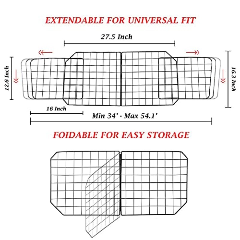 도시 데코 개 자동차 배리어 - 검정색 앞 좌석 메쉬가 있는 헤비 듀티 조정 가능한 와이어 애완 동물 자동차 배리어 - 차량, SUV, 자동차용 안전 여행 분배기 울타리.
