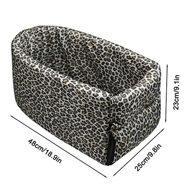 애완동물 안전 부스터 시트, 소형견 고양이용 센터 콘솔 카시트, 강아지 팔걸이 부스터 시트, 애완동물 세척 가능 여행용 팔걸이 침대 가방, 최대 13파운드의 소형 애완동물용 탈착식 강아지 카시트(표범)