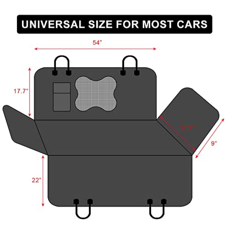 측면 플랩과 메쉬 창이 있는 뒷좌석용 PLUTUS 애완견 자동차 시트 커버, 자동차, 트럭 및 SUV용 방수 긁힘 방지 미끄럼 방지 개 해먹