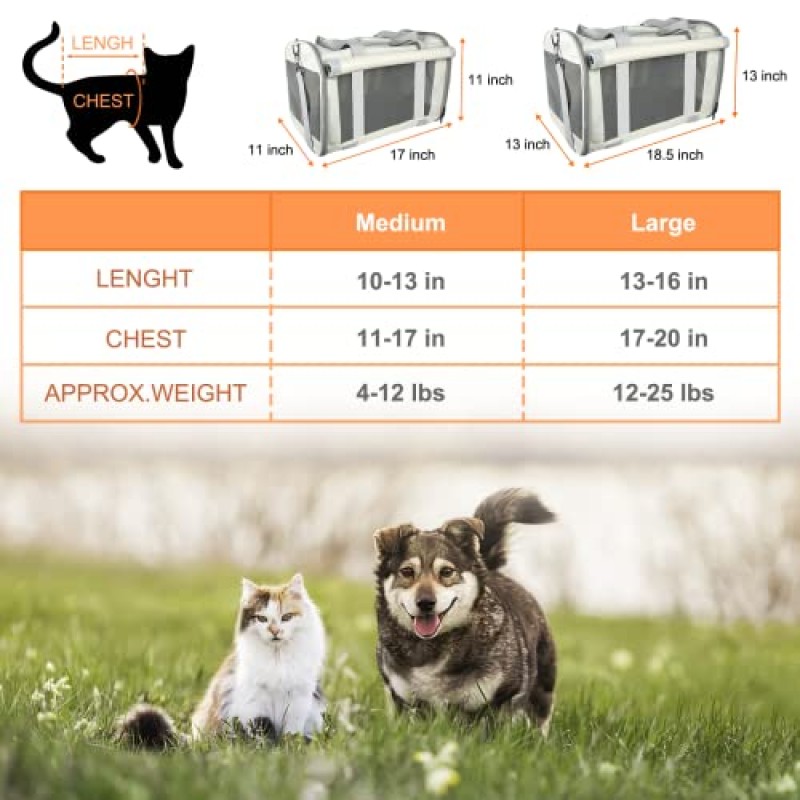 20파운드 이상의 대형 고양이용 고양이 캐리어, 덮개가 있는 애완동물 캐리어, 중형 및 대형 고양이용 고양이 캐리어, 중형견 및 25세 미만의 중형 고양이용 18.5인치 길이의 소프트 사이드 개 캐리어
