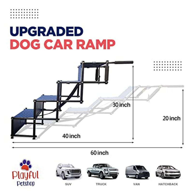 자동차용 쾌활한 Petshop 개 램프 - 소형, 중형, 대형견 - 자동차 및 SUV용 경량 개 계단, 트럭 - 140 lbs. 최대 중량 - 개 자동차 경사로 - 차량용 네이비 블루 개 계단 - 접이식 애완동물 계단