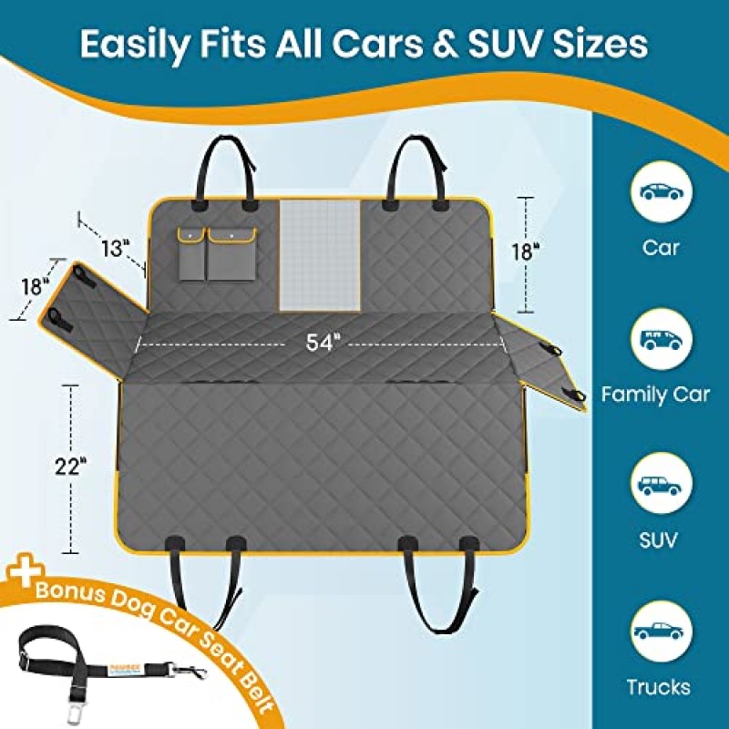 PAWBEE 개 카시트 커버 – 자동차용 미끄럼 방지 뒷좌석 개 시트 커버 – 개용 방수 카시트 커버 + 카시트 벨트 – 메쉬 창이 있는 애완동물용 SUV, 트럭 및 자동차 해먹 - 자동차 뒷좌석 해먹