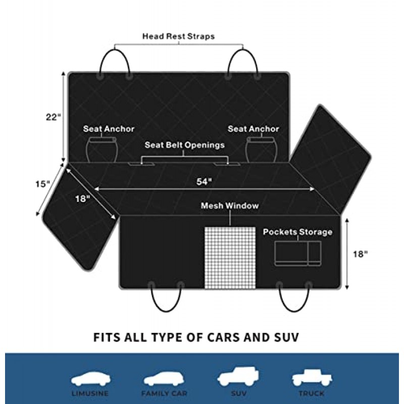 JAK 프로젝트 자동차용 개 뒷좌석 커버, 뒷좌석용 개 자동차 시트 커버, 개 자동차 해먹, 자동차용 개 시트 커버, 개용 시트 보호대, 개용 뒷좌석 커버
