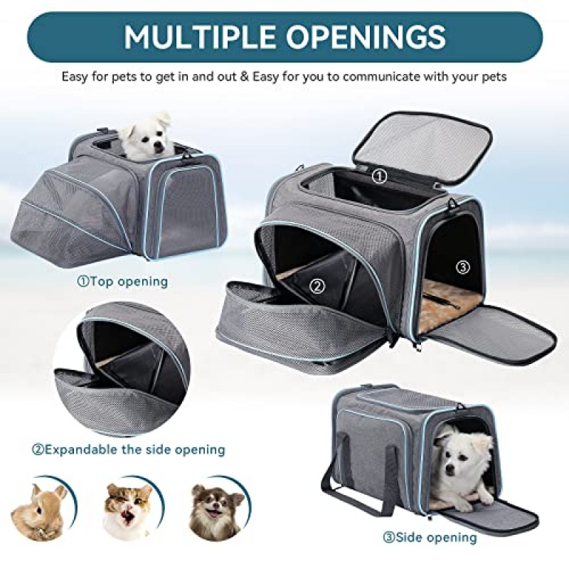 Petsfit 확장형 애완동물 캐리어, 19x12x12인치 소프트 양면 휴대용 고양이 캐리어 개 캐리어, 탈착식 플러시 매트, 잠금 안전 지퍼 및 포켓 포함