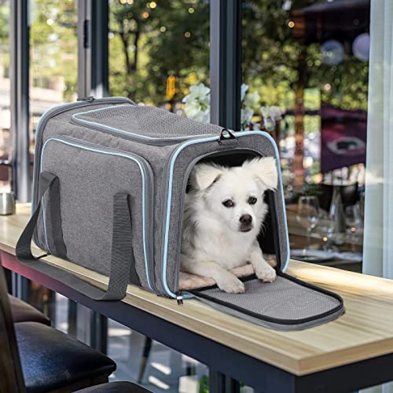 Petsfit 확장형 애완동물 캐리어, 19x12x12인치 소프트 양면 휴대용 고양이 캐리어 개 캐리어, 탈착식 플러시 매트, 잠금 안전 지퍼 및 포켓 포함