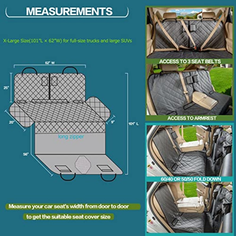 YEENIS 개용 카시트 커버 메쉬 창, 벤치 및 해먹 시트 커버가 포함된 뒷좌석 커버 대부분의 차량에 적합한 분리형 애완동물 시트 커버 조합(회색, 대형)