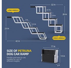 대형견용 PetRuna 개 자동차 램프, 미끄럼 방지 표면이 있는 휴대용 알루미늄 접이식 애완동물 사다리 램프, 자동차 SUV, 높은 침대 및 트럭용 경량 개 계단, 최대 150lbs, 4단계 지원