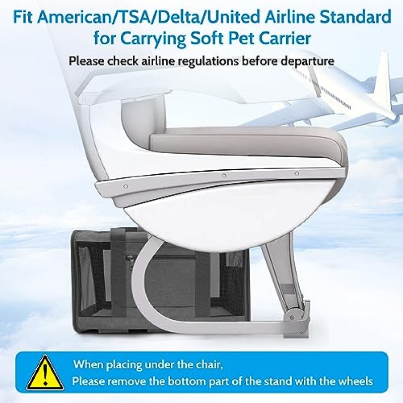 고양이 캐리어, 개 캐리어 항공사 승인【Fit American/TSA/Delta/United Airlines】소형견 또는 대형 고양이용, 바퀴가 있는 고양이 가방 캐리어, 도보 여행 수의사 방문을 위한 좌석 아래 접이식 애완동물 캐리어