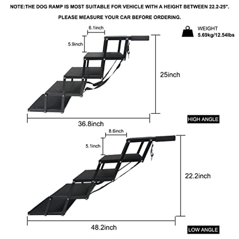 maxpama 대형견용 휴대용 철 및 알루미늄 프레임이 있는 새로운 업그레이드된 5단계 접이식 개용 자동차 램프, 높은 침대, 트럭, 자동차 및 SUV용 미끄럼 방지 표면이 있는 경량 애완동물 계단, 200파운드 지원