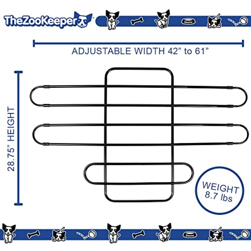 ZooKeeper 차량 애완동물 장벽: 자동차, 트럭, SUV에 맞게 조정 가능한 범용 – 차량 좌석과 함께 움직입니다. 경사. 미끄러지 다. 에 기대다. 쉬운 설치 개 자동차 게이트 - 강력한 금속 튜브 게이트 분배기