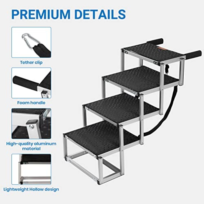 Barpor 개 경사로 자동차, SUV 및 트럭을 위한 휴대용 개 계단 조정 가능한 알루미늄 개 계단 미끄럼 방지 표면이 있는 경량 애완 동물 사다리 대형 개 200-250 Lbs, 4/5 단계(업그레이드 5단계) 지원