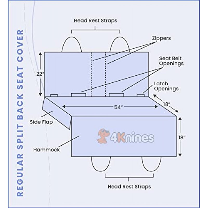 4Knines 접이식 후방 벤치 시트용 해먹이 있는 개 시트 커버 60/40 분할 및 중간 시트 벨트 가능 - 고강도 - 회색 일반 - 자동차, SUV 및 소형 트럭용 - 미국 기반 회사