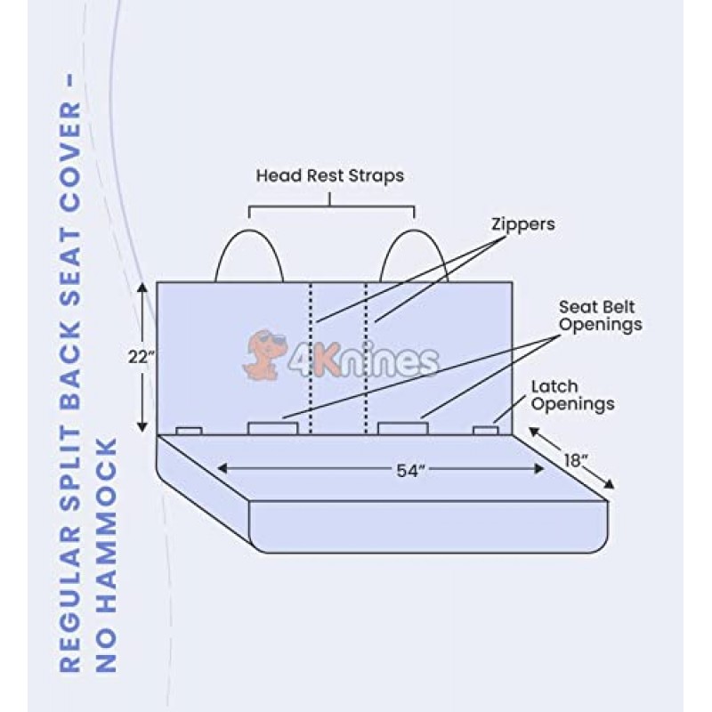 4Knines 접이식 후방 벤치 시트용 해먹이 없는 개 시트 커버 60/40 분할 및 중간 시트 벨트 가능 - 헤비 듀티 - 블랙 레귤러 - 대부분의 자동차, SUV 및 소형 트럭에 적합