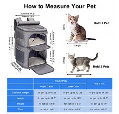 작은 고양이와 개를 위한 VOISTINO 2-in-1 더블 애완 동물 캐리어 백팩, 휴대용 애완 동물 여행 캐리어, 통풍이 잘되는 디자인, 여행/하이킹/캠핑에 이상적, 중형