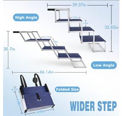 대형견을 위한 GREENBOX 엑스트라 와이드 개용 자동차 계단, 접이식 알루미늄 경량 계단 자동차, 트럭 및 SUV(미끄럼 방지 휴대용 애완동물에 적합) 늙은 개와 고양이에 적합, 5개는 250lbs 지원, 파란색, PR-1