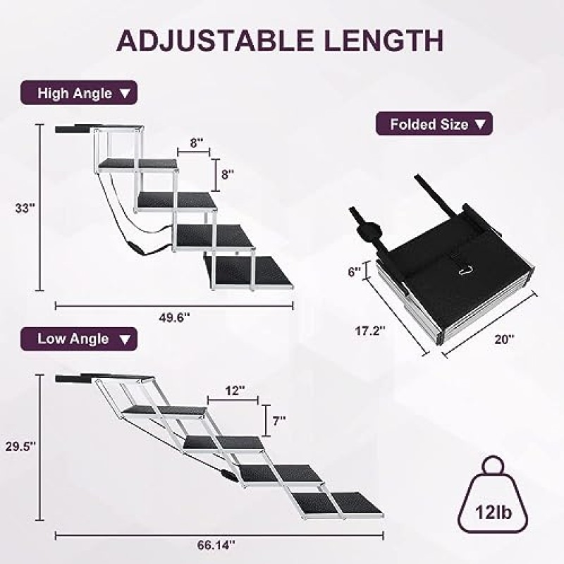 대형견을 위한 SMONTER 엑스트라 와이드 개 자동차 램프 - 접이식 애완동물 계단 자동차, 트럭, SUV 및 높은 침대용 알루미늄 개 계단, 최대 150lb 지원