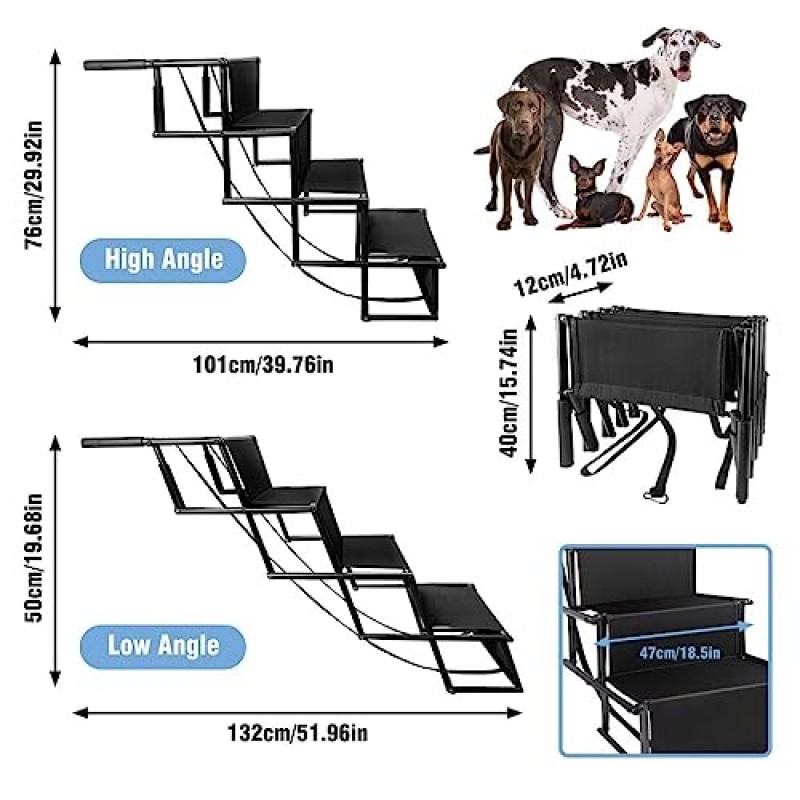 개 자동차 경사로 대형 개 미끄럼 방지 표면이 있는 휴대용 알루미늄 접이식 애완 동물 사다리 경사로 여분의 넓은 개 자동차 계단, 대형 개를 위한 개 자동차 계단 최대 150lbs#1