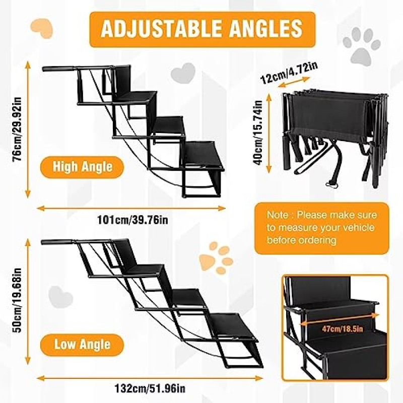 개 자동차 경사로 대형 개 미끄럼 방지 표면이 있는 휴대용 알루미늄 접이식 애완 동물 사다리 경사로 여분의 넓은 개 자동차 계단, 대형 개를 위한 개 자동차 계단 최대 150lbs#1