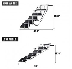 대형견을 위한 YEPHHO 6단계 개 경사로 튼튼하고 가벼운 개 계단 미끄럼 방지 표면이 있는 알루미늄 접이식 개 경사로 사다리, 자동차용 개 경사로, 개가 자동차, 트럭 및 SUV에 탑승할 수 있는 애완 동물 계단