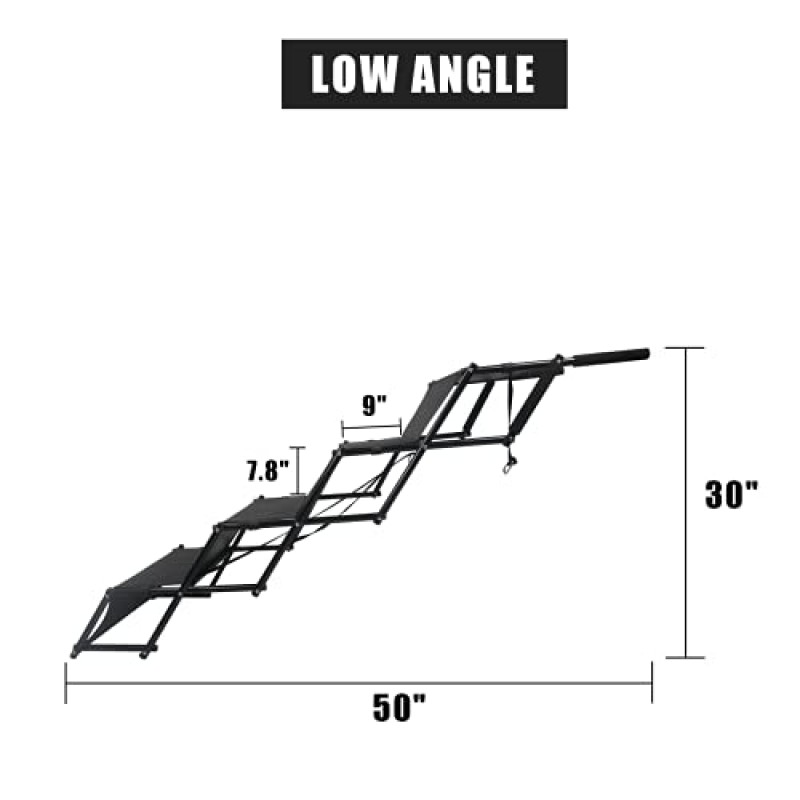 YEP HHO 4단계 업그레이드된 접이식 애완동물 계단 램프 방수 표면이 있는 경량 휴대용 고양이 개 사다리 자동차 트럭 SUV에 적합(검정색 확대 및 두껍게)