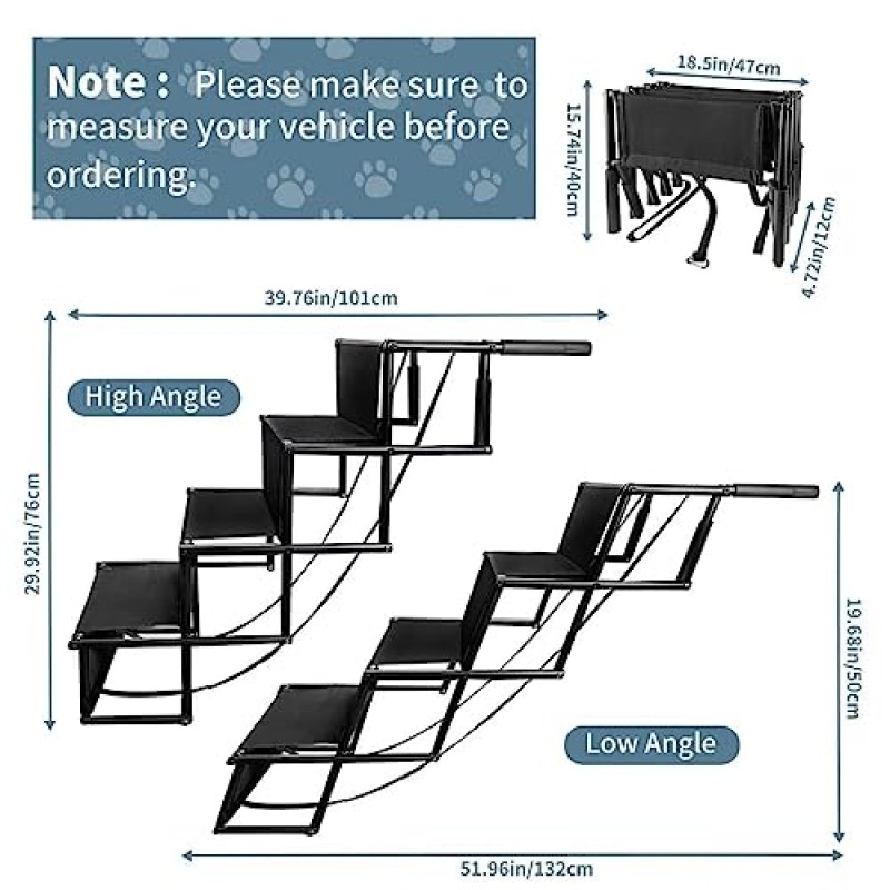 개 자동차 경사로 대형 개 미끄럼 방지 표면이 있는 휴대용 알루미늄 접이식 애완 동물 사다리 경사로 여분의 넓은 개 자동차 계단, 대형 개를 위한 개 자동차 계단 최대 150lbs#1