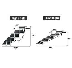 대형견을 위한 YEPHHO 5단계 개 경사로 튼튼하고 가벼운 개 계단 미끄럼 방지 표면이 있는 알루미늄 접이식 개 경사로 사다리, 자동차용 개 경사로, 개가 자동차, 트럭 및 SUV에 탑승할 수 있는 애완 동물 계단