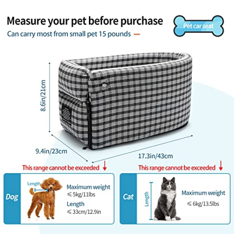 작은 애완동물에게 딱 맞는 자동차 팔걸이에 작은 개 고양이 부스터 시트 | 포함됨 안전줄 포함 | 대부분의 차량에 적합 디럭스 디럭스 인터랙티브 애완동물 시트(단일 도어 팔걸이)…