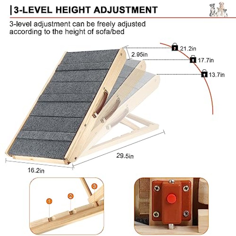 개 경사로, 침대용 2-in-1 개 경사로 나무 접이식 애완동물 계단 3단계 미끄럼 방지 고양이 경사로, 13