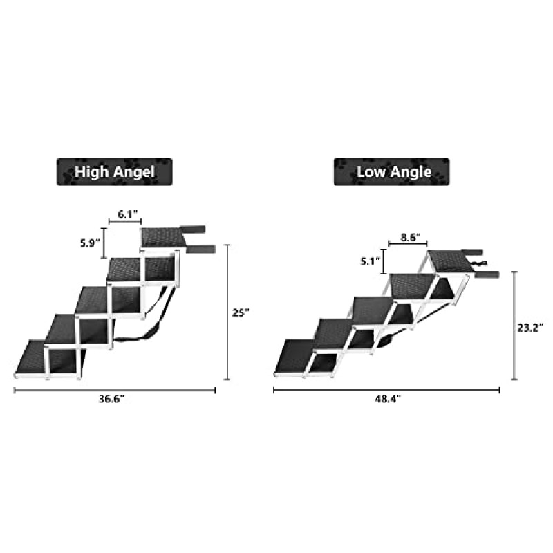 자동차 및 SUV용 KELIXU 개 계단 대형 개 계단, 높은 침대, 트럭용 접이식 애완동물 계단, 미끄럼 방지 표면 지지대가 있는 접이식 경량 알루미늄 5단계 개 경사로 180 LBS