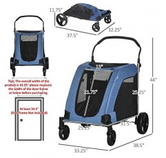 PawHut 애완 동물 유모차 보관 바구니가있는 범용 휠 중형 개용 통풍 접이식 옥스포드 패브릭, 블루