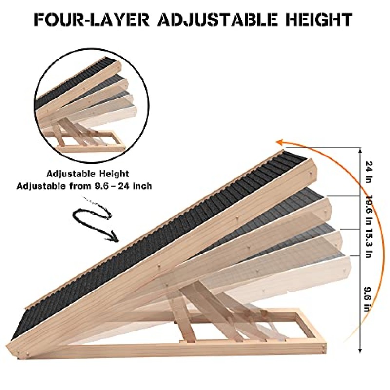 모든 개와 고양이를 위한 조정 가능한 개 경사로 - 미끄럼 방지 발 견인 매트가 있는 소파 또는 침대용 접이식 휴대용 애완 동물 경사로, 길이 40인치, 10
