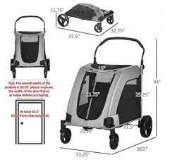 PawHut 애완 동물 유모차 보관 바구니가있는 범용 휠 중형 개용 통풍 접이식 옥스포드 패브릭, 회색