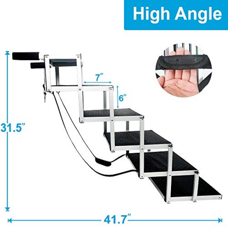 대형견을 위한 개 계단, 트럭, 높은 침대, 자동차 및 SUV용 미끄럼 방지 표면을 갖춘 경량 알루미늄 접이식 휴대용 애완동물 사다리 경사로, 150lbs 지원