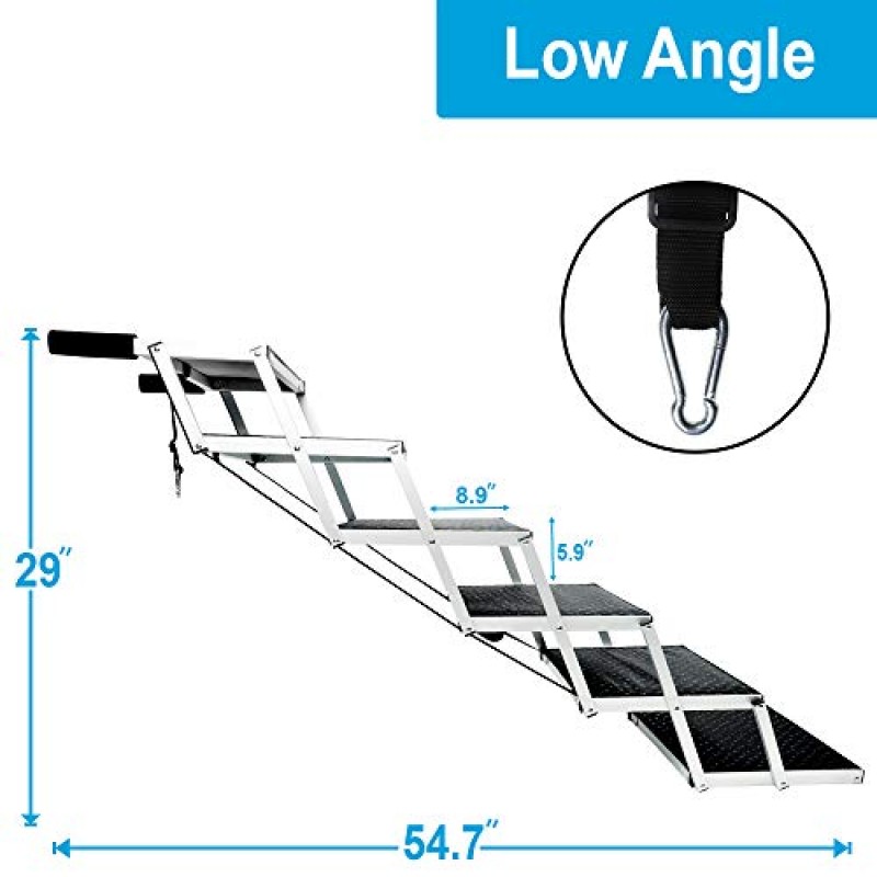 대형견을 위한 개 계단, 트럭, 높은 침대, 자동차 및 SUV용 미끄럼 방지 표면을 갖춘 경량 알루미늄 접이식 휴대용 애완동물 사다리 경사로, 150lbs 지원