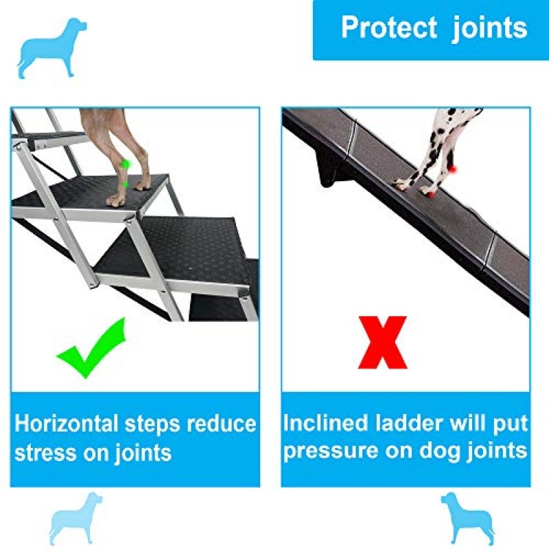 대형견을 위한 개 계단, 트럭, 높은 침대, 자동차 및 SUV용 미끄럼 방지 표면을 갖춘 경량 알루미늄 접이식 휴대용 애완동물 사다리 경사로, 150lbs 지원