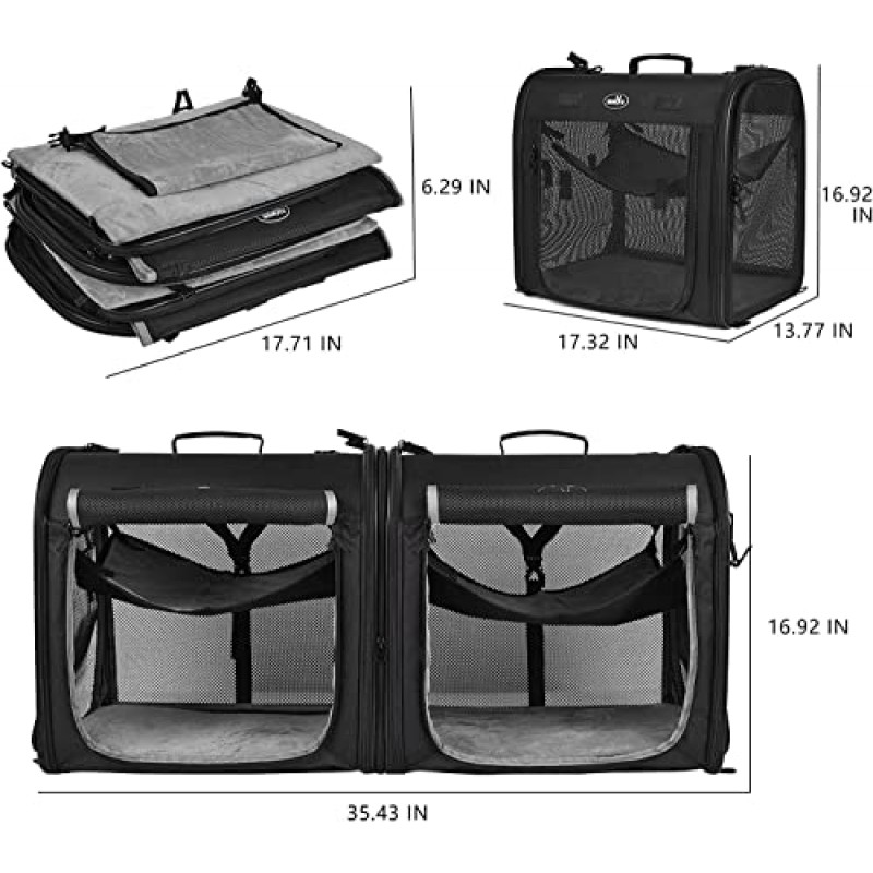PHOMDAN 대형 고양이 캐리어 소프트 양면 휴대용 애완 동물 2 고양이 여행 더블 개 상자 세트 휴대용 운반 가방/해먹/매트/텐트 스테이크/야외 캠핑을 위한 2 Pcs 애완 동물 그릇