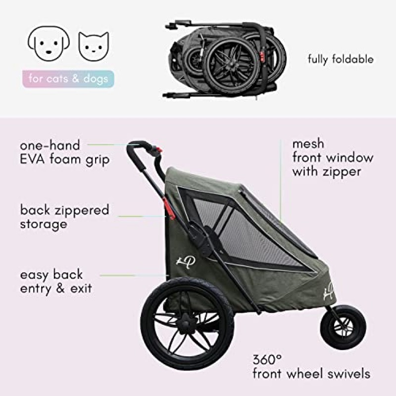 Petique Breeze Jogger, 중형 애완동물용 개 카트, 고양이 및 개용 통풍형 애완동물 유모차, 블랙