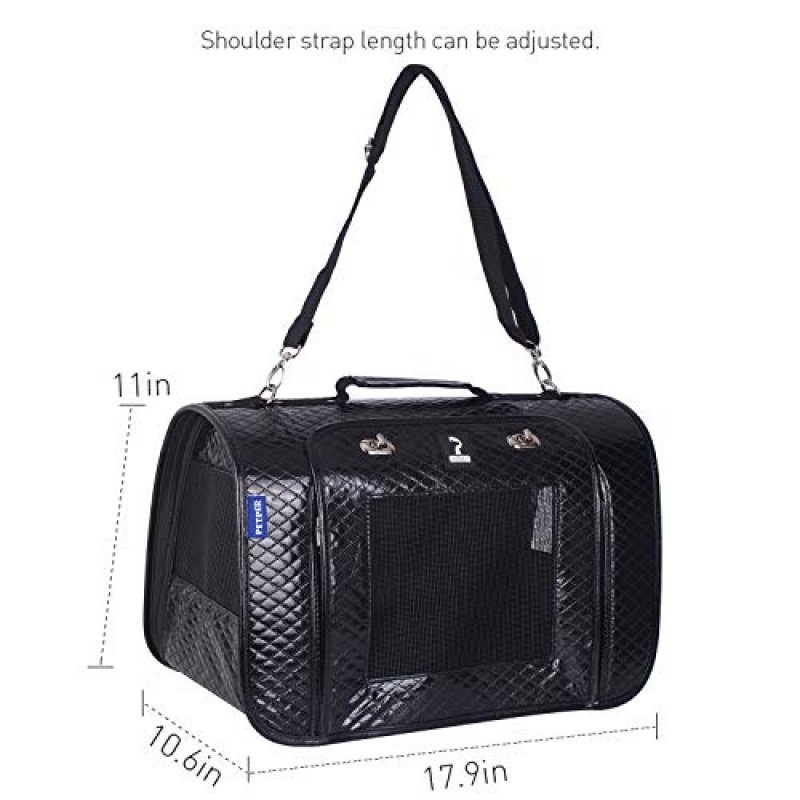 Petper CW-125 고양이 캐리어 PU 가죽 애완 동물 캐리어 고양이, 소형견, 새끼 고양이, 강아지용으로 설계 야외 여행용 핸드백을 들고 다니는 애완 동물 여행 걷기 하이킹, 블랙