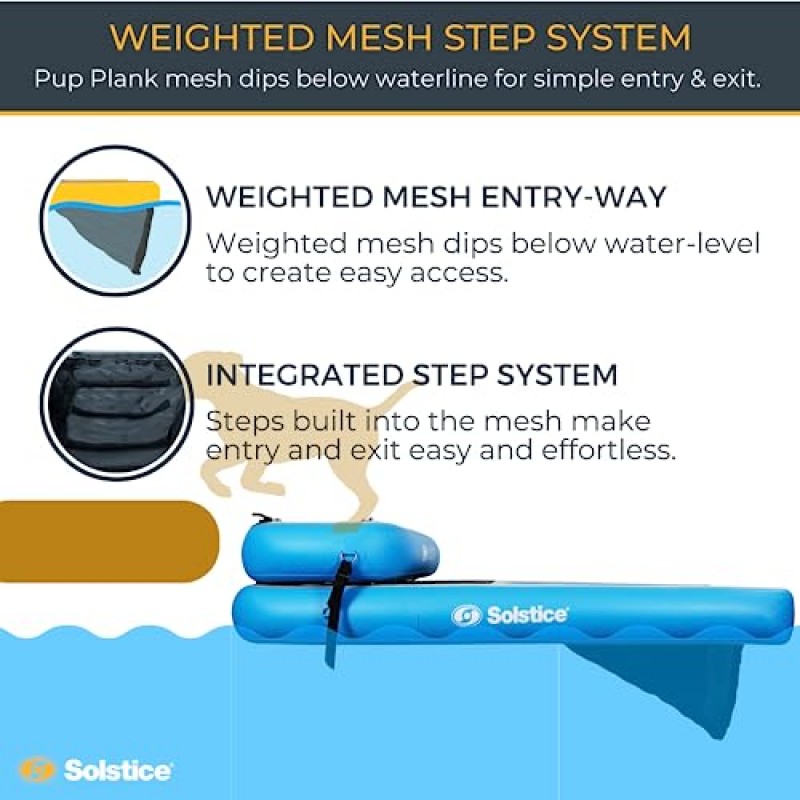 SOLSTICE 풍선 강아지 판자 BOOST 수영장 보트 부두용 플로팅 램프 개 플로트 사다리 | 높은 수영 플랫폼 및 도크를 위한 12인치 높이의 추가 부스트 스텝 특허 출원 중 | 최대 220파운드의 애완동물용