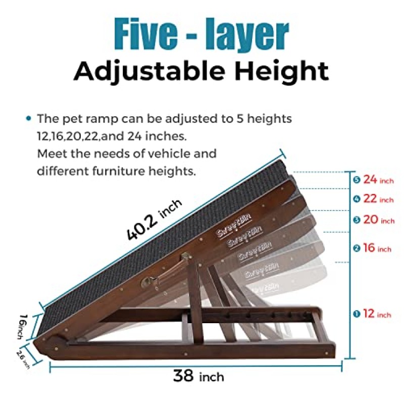 SweetBin 개 경사로 작고 큰 늙은 개와 고양이에 적합한 침대용 접이식 애완 동물 경사로 - 41