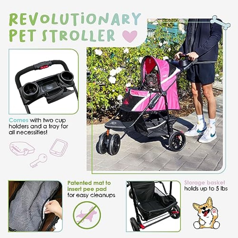 Petique Revolutionary 유모차, 중소형 애완동물을 위한 개 카트, 고양이와 개를 위한 통풍형 애완 동물 조깅 장치, 갤럭시, 그레이