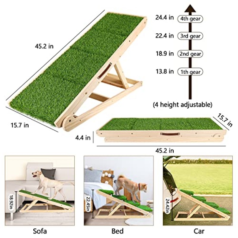 NTR 긴 개 가죽끈 + 침대용 개 경사로, 대형 소형 개 경사로 높은 침대용 대형 개 계단, 애완 동물 경사로, 45