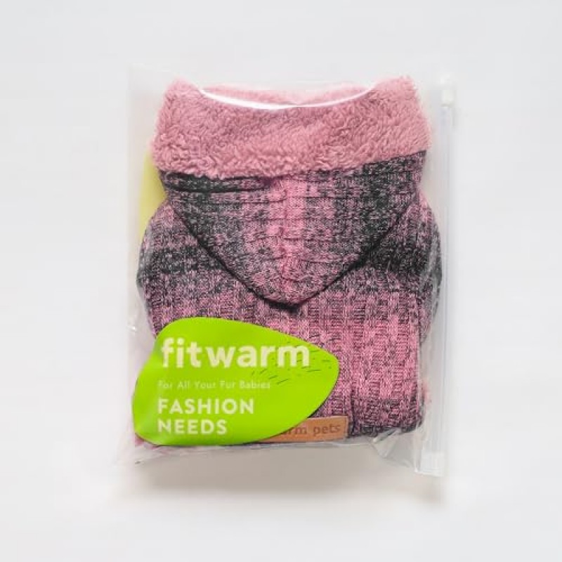 Fitwarm 퍼지 개 스웨터, 작은 개를 위한 니트 겨울 개 옷 소녀, 애완 동물 고양이 후드 복장, 헤더 ​​핑크, 검정, 중간