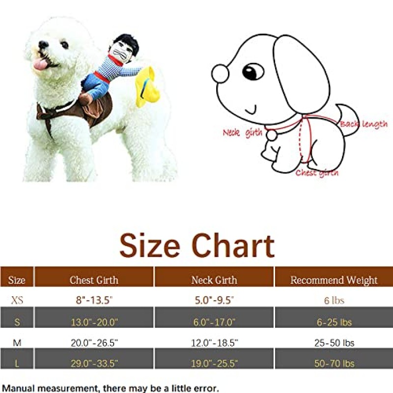 개를위한 NACOCO 카우보이 라이더 개 의상 할로윈 데이를위한 인형과 모자가있는 기사 스타일 애완 동물 의상 (S)