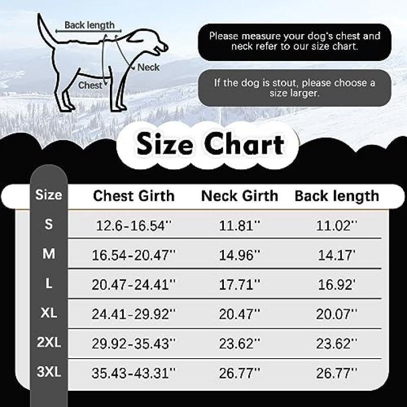 Kuoser 개 코트 개 재킷, 높은 칼라가 있는 겨울용 반사 추운 날씨 개 겨울 코트, 조절 가능한 방풍 따뜻한 두꺼운 양털 안감 터틀넥 개 재킷 대형 개를 위한 Snowsuit 복장