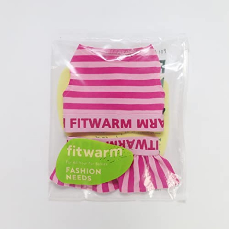 자르기 탑과 스커트가 있는 Fitwarm 2피스 여름 강아지 옷, 작은 강아지를 위한 줄무늬 강아지 드레스 소녀, 애완 동물 고양이 복장, 핑크, 소형