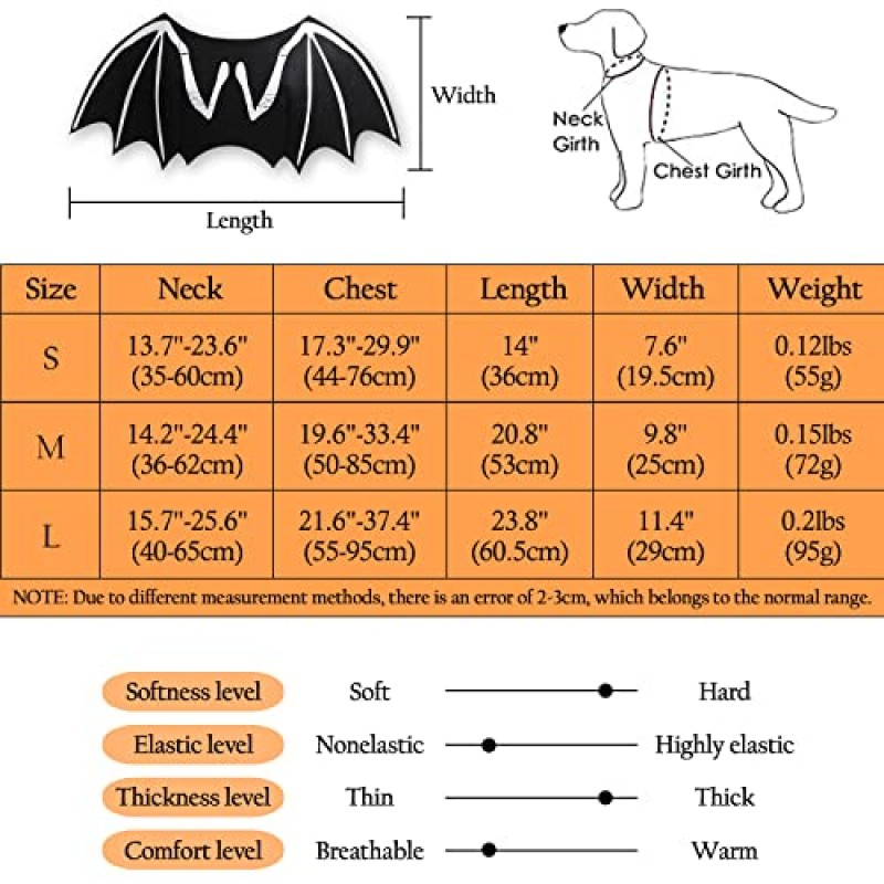WIKHIA 할로윈 개 의상, 애완 동물 의상 빛나는 박쥐 날개 파티를 위한 코스프레 개 고양이 의상, 소형 중형 대형견을 위한 조정 가능한 할로윈 코스프레 의류 (L)
