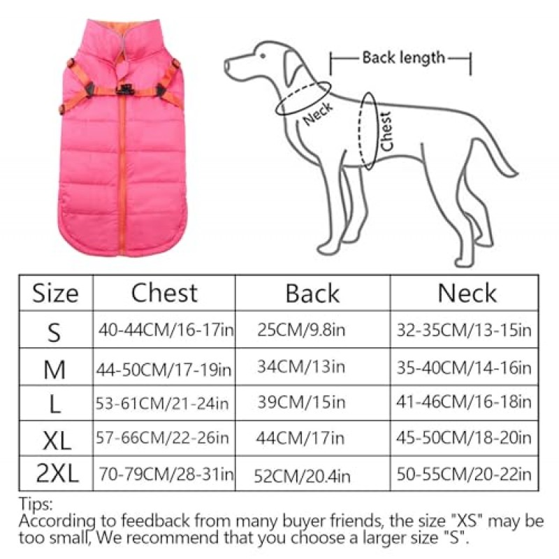Geyecete 겨울 따뜻한 코트 방수 개 겨울 자켓 하네스 견인 벨트, 방풍 애완 동물 야외 자켓 개 가을-핑크-S