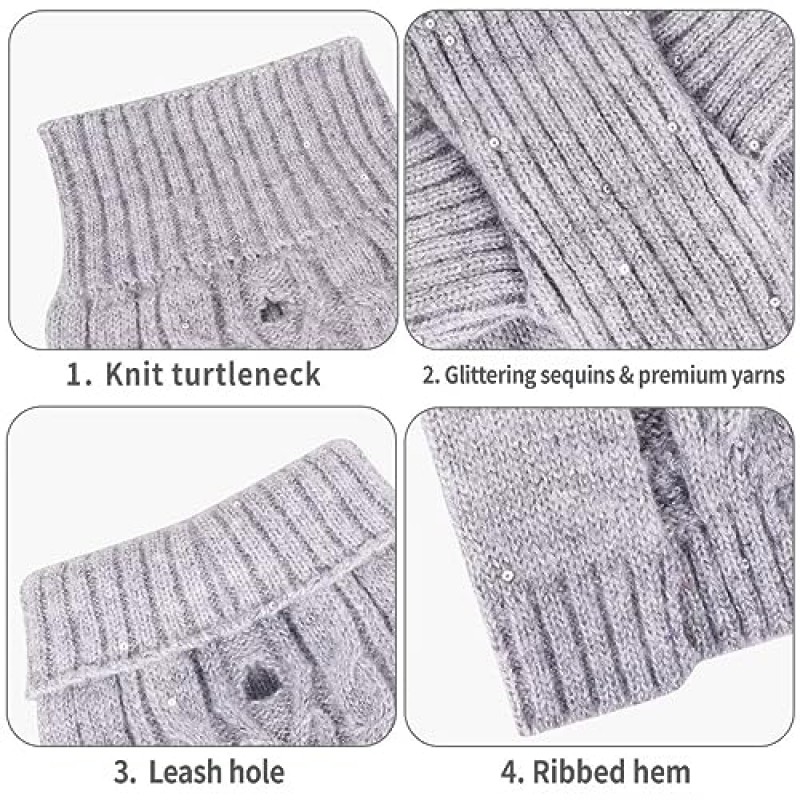 Frienperro 작은 개를위한 할로윈 개 스웨터, 강아지 스웨터 스팽글 니트 풀오버 운동복, 따뜻한 겨울 터틀넥 애완 동물 스웨터 치와와, 요키, 찻잔 그레이 M을위한 개 의상 복장