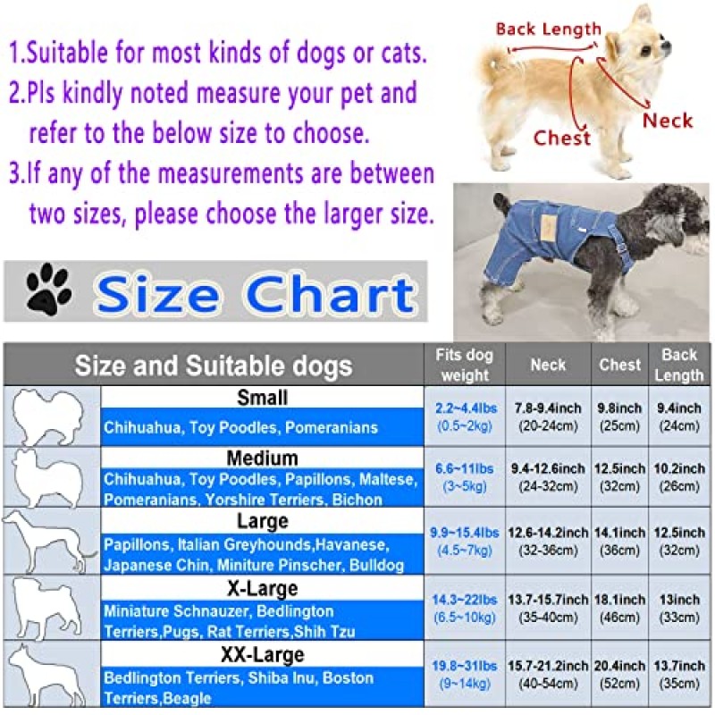 CAISANG 개 셔츠 옷 개 데님 점프수트 작업복, 패션 애완 동물 진 작업복 의류, 소형 중형견 및 고양이를 위한 편안한 강아지 의상, 개 데님 셔츠, 셔츠 및 바지 세트, 애완동물 복장(S)